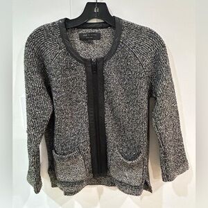 Rag & Bone Gray and Black Knit Cardigan with leather trim
